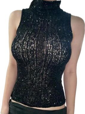 Donna Karan Black Cashmete Silk Sequin Tank